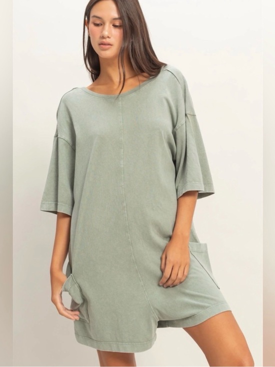 Double Zero Pants - Double Zero Sage Short-Sleeve Romper with Front Pockets